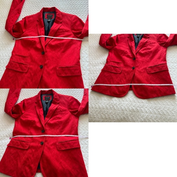 J Crew Schoolboy Blazer Red Sz 6 Tall 38985 Rayon Metallic Herringbone - Picture 13 of 15